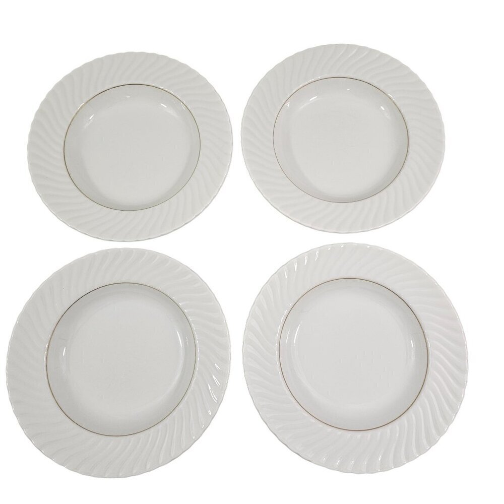 Schonwald Germany White Swirl Rimmed 9” Porcelain Salad Soup Bowls – Set of 4